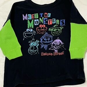 Sesame Street Black Tee with Green Sleeves